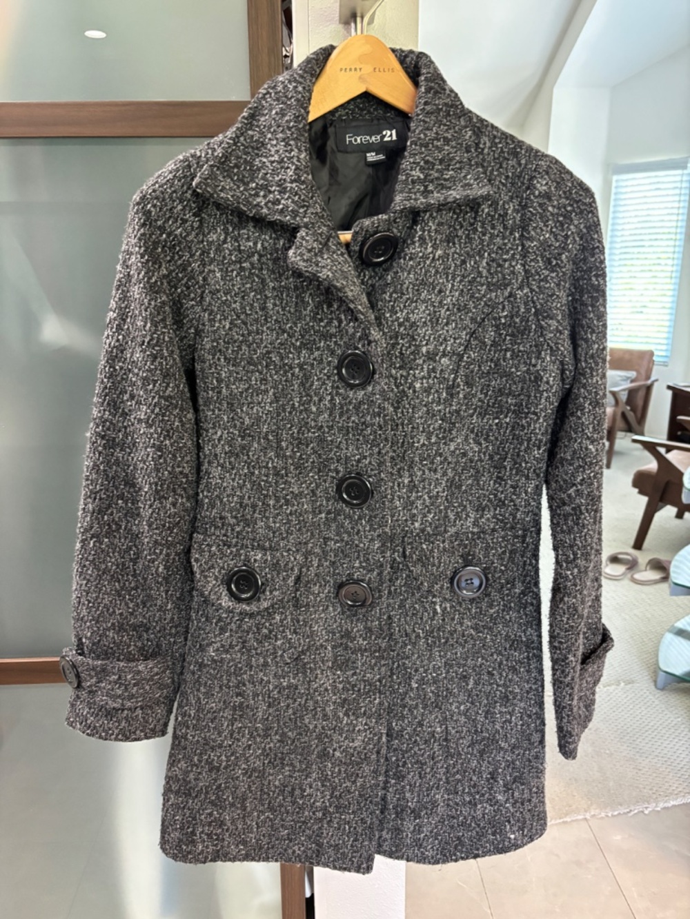Forever 21 Textured Tweed Pea Coat - Size M - Picture 3 of 12